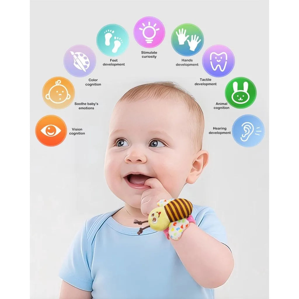 Conjunto de meias, meias com chocalho e pulseira Minicee para bebês de 0 a 12 meses. Brinquedo de chocalho para os pés e mãos.