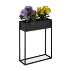Floreira de metal, 70 x 55 x 20 cm, plantas bancais, sala de estar e cozinha, suporte para vasos retangular, preto