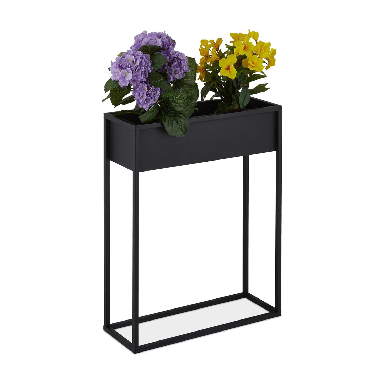 Floreira de metal, 70 x 55 x 20 cm, plantas bancais, sala de estar e cozinha, suporte para vasos retangular, preto