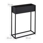 Floreira de metal, 70 x 55 x 20 cm, plantas bancais, sala de estar e cozinha, suporte para vasos retangular, preto
