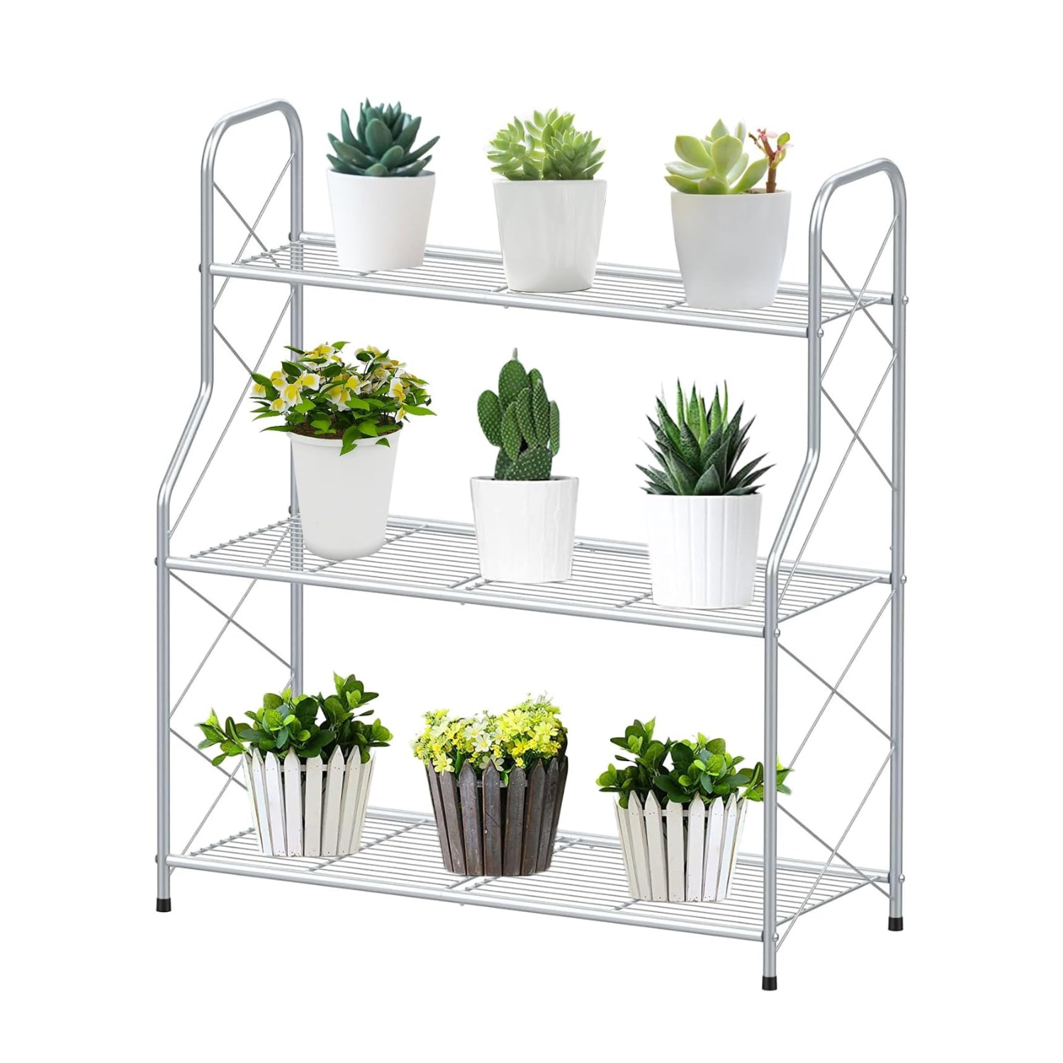 Prateleira para plantas de metal, 3 níveis, suporte para vasos, suporte para vasos para exterior, interior, varanda, jardim, multifuncional com grande capacidade, bronze