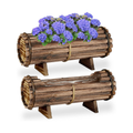 Embalagem de 2 vasos de madeira, vasos para flores, forma de barril, 18 x 40 x 14 cm, com forro de plástico, castanho