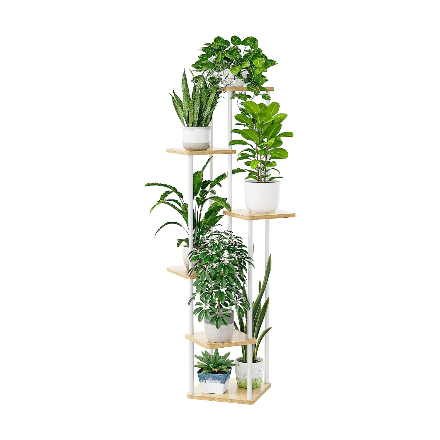 Suporte para plantas de canto estante para plantas altas de metal para várias plantas, suporte de plantas de interior de 5 níveis para pátio, jardim, varanda, sala de estar (branco)