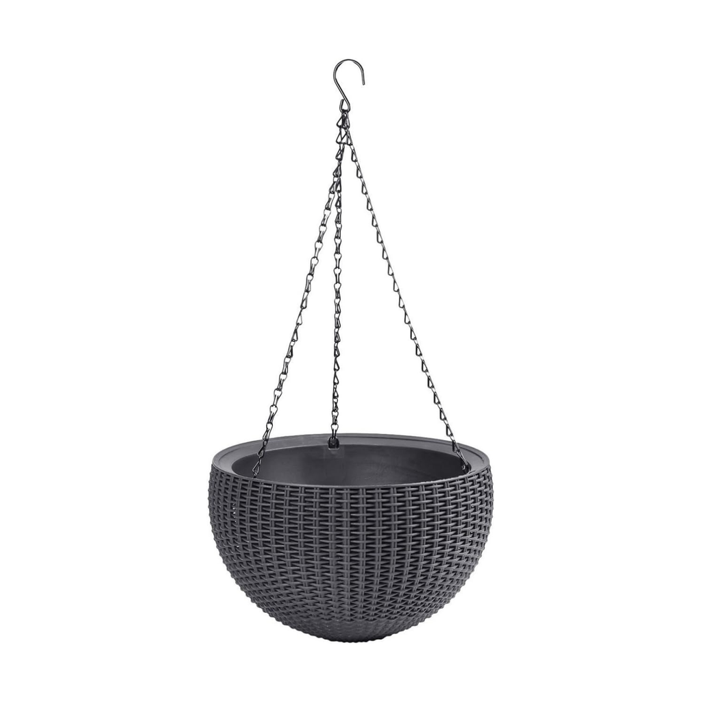 Maceta Suspensa com 3 Correntes; 100% Material Reciclado; 35 x 35 x 22 cm; Capacidade 8,6 L; Corpo de Rattan