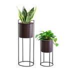 Conjunto de 2 suportes de metal com vaso de 70 cm e 45 cm, suporte de flores para interiores e exteriores, cozinha, sala de estar, canto, jardim, varanda, decoração de pátio (castanho)
