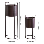 Conjunto de 2 suportes de metal com vaso de 70 cm e 45 cm, suporte de flores para interiores e exteriores, cozinha, sala de estar, canto, jardim, varanda, decoração de pátio (castanho)