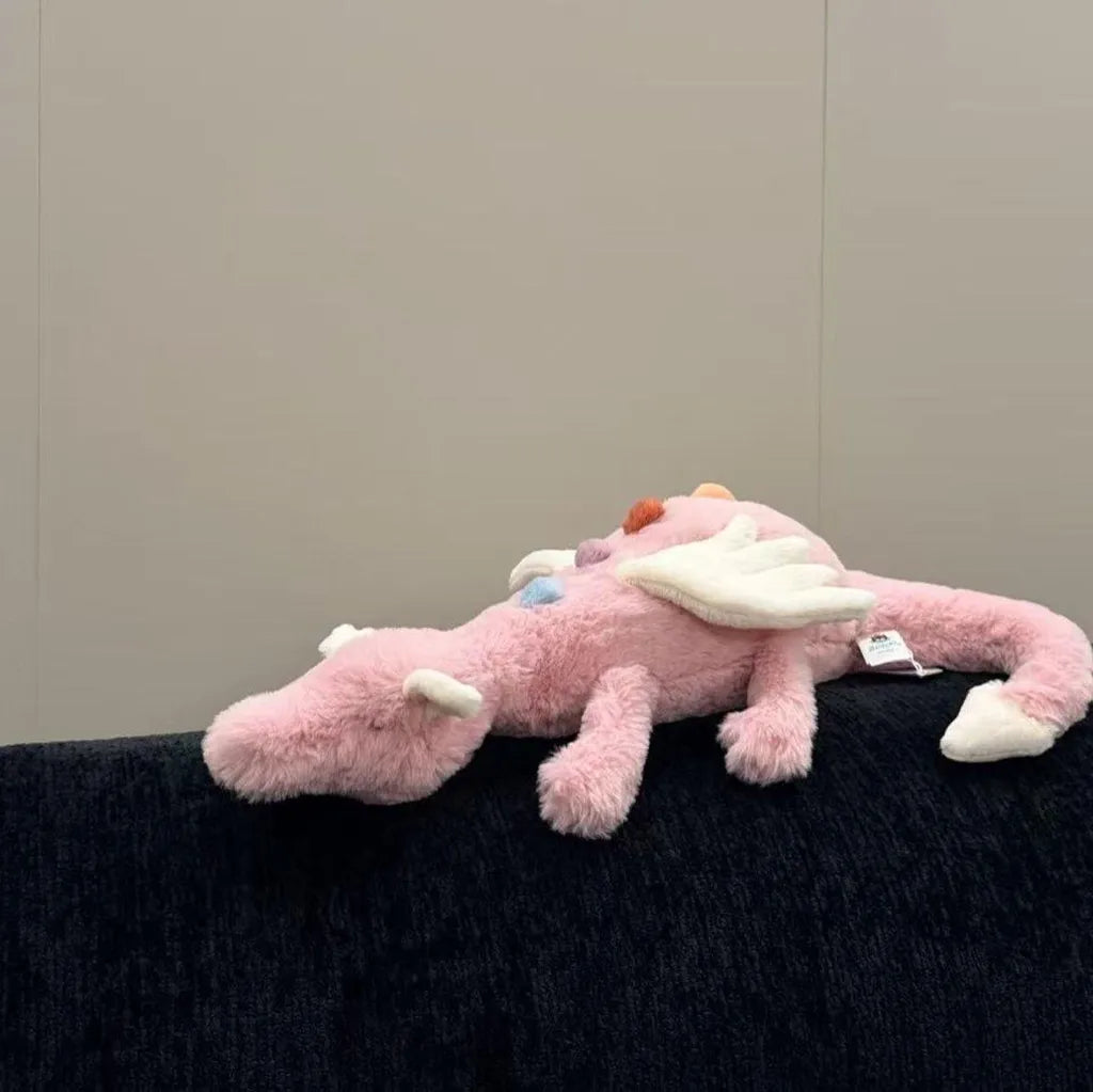 Dragão de pelúcia de 50 cm – Almofada de pelúcia em formato de dragão – Rosa claro