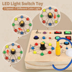 Painel sensorial de madeira Montessori com interruptor LED, brinquedo para desenvolvimento da coordenação motora, para crianças de 1 a 4 anos