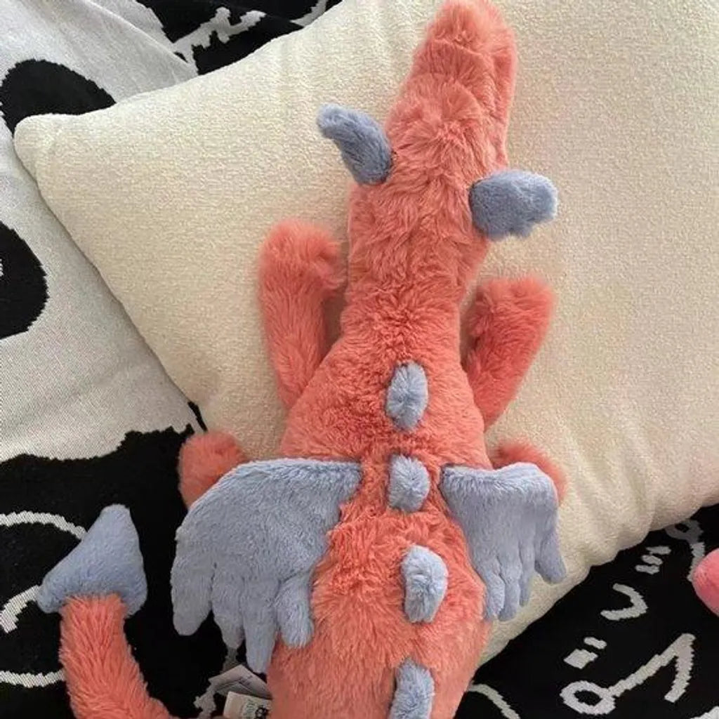 Almofada de Dragão de Pelúcia – Dragão de Pelúcia Macio – 50 cm – Brinquedo de Dinossauro Fofo e Relaxante – Vermelho Coral