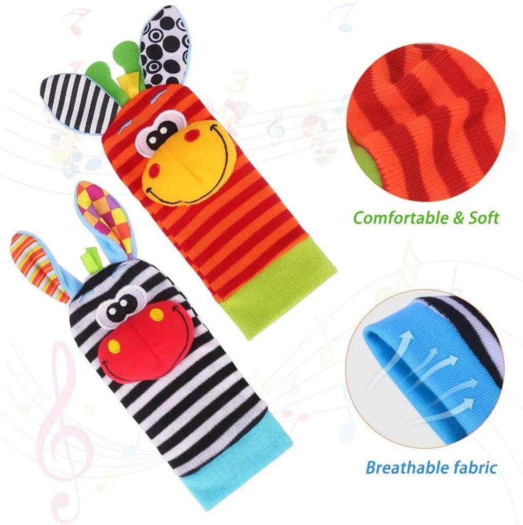 Conjunto de Meias e Pulseira com Chocalho Minicee para Bebês, 4 Peças – Brinquedo Sensorial para Bebês de 0 a 12 Meses – Brinquedo Macio para o Desenvolvimento