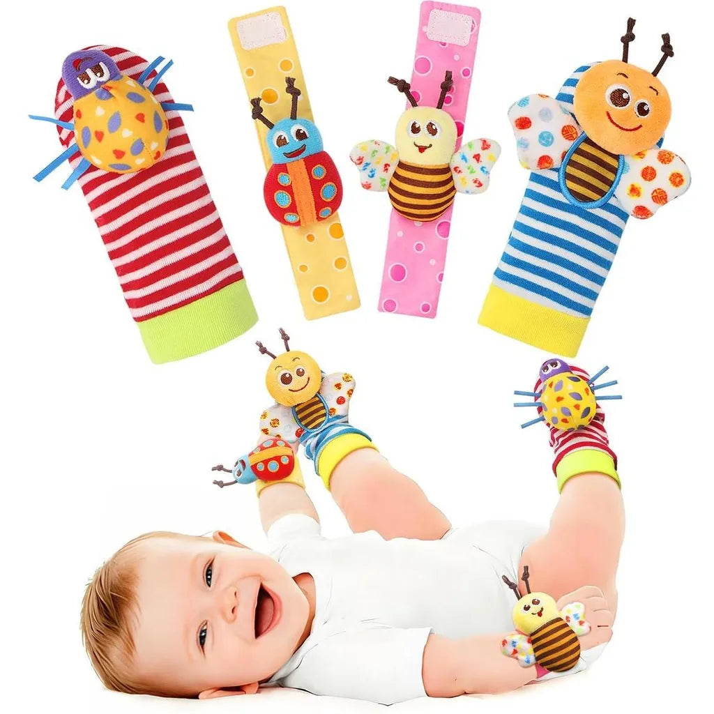Conjunto de meias, meias com chocalho e pulseira Minicee para bebês de 0 a 12 meses. Brinquedo de chocalho para os pés e mãos.
