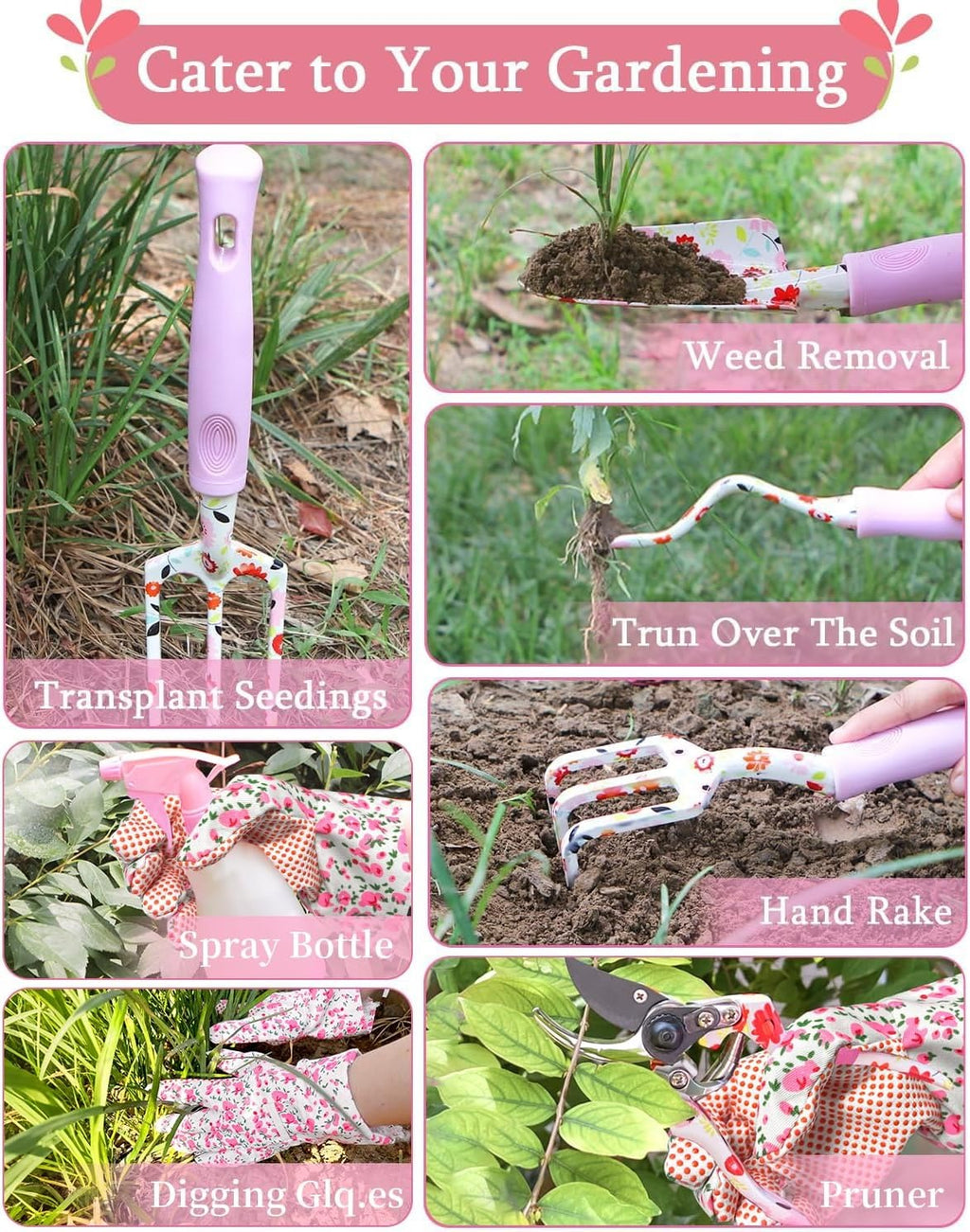 Ferramentas de jardinagem, Conjunto de Ferramentas de Horta e Jardim Resistente de 11 Peças, Novo Conjunto Completo Impresso com Elegante Bolsa, Presentes de jardinagem para Mulheres e Homens