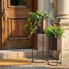 Conjunto de 2 suportes de metal com vaso de 70 cm e 45 cm, suporte de flores para interiores e exteriores, cozinha, sala de estar, canto, jardim, varanda, decoração de pátio (castanho)
