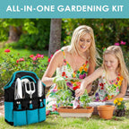 Conjunto de ferramentas de jardinagem 7 unidades, kit de jardinagem bolsa de jardim com bolsa de fixação resistente, conjunto de ferramentas de mão de jardim, presentes de jardinagem para mulheres e