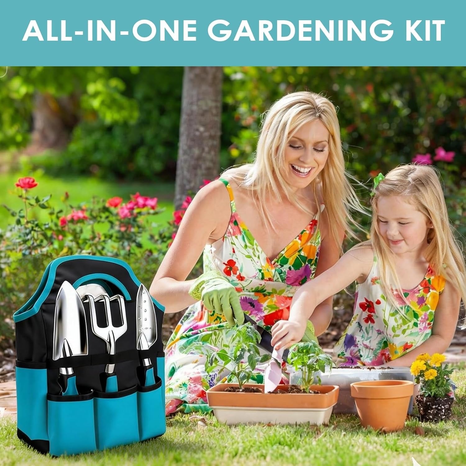 Conjunto de ferramentas de jardinagem 7 unidades, kit de jardinagem bolsa de jardim com bolsa de fixação resistente, conjunto de ferramentas de mão de jardim, presentes de jardinagem para mulheres e