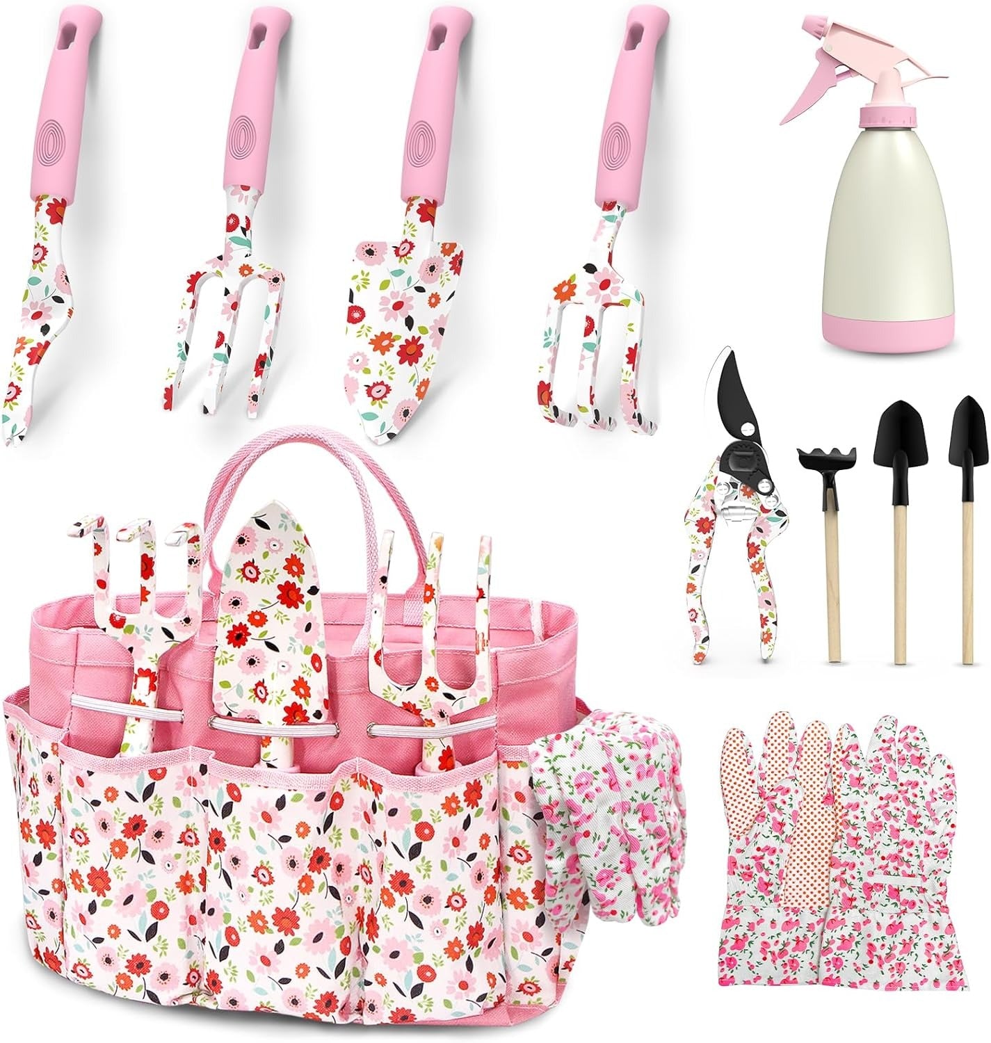 Ferramentas de jardinagem, Conjunto de Ferramentas de Horta e Jardim Resistente de 11 Peças, Novo Conjunto Completo Impresso com Elegante Bolsa, Presentes de jardinagem para Mulheres e Homens
