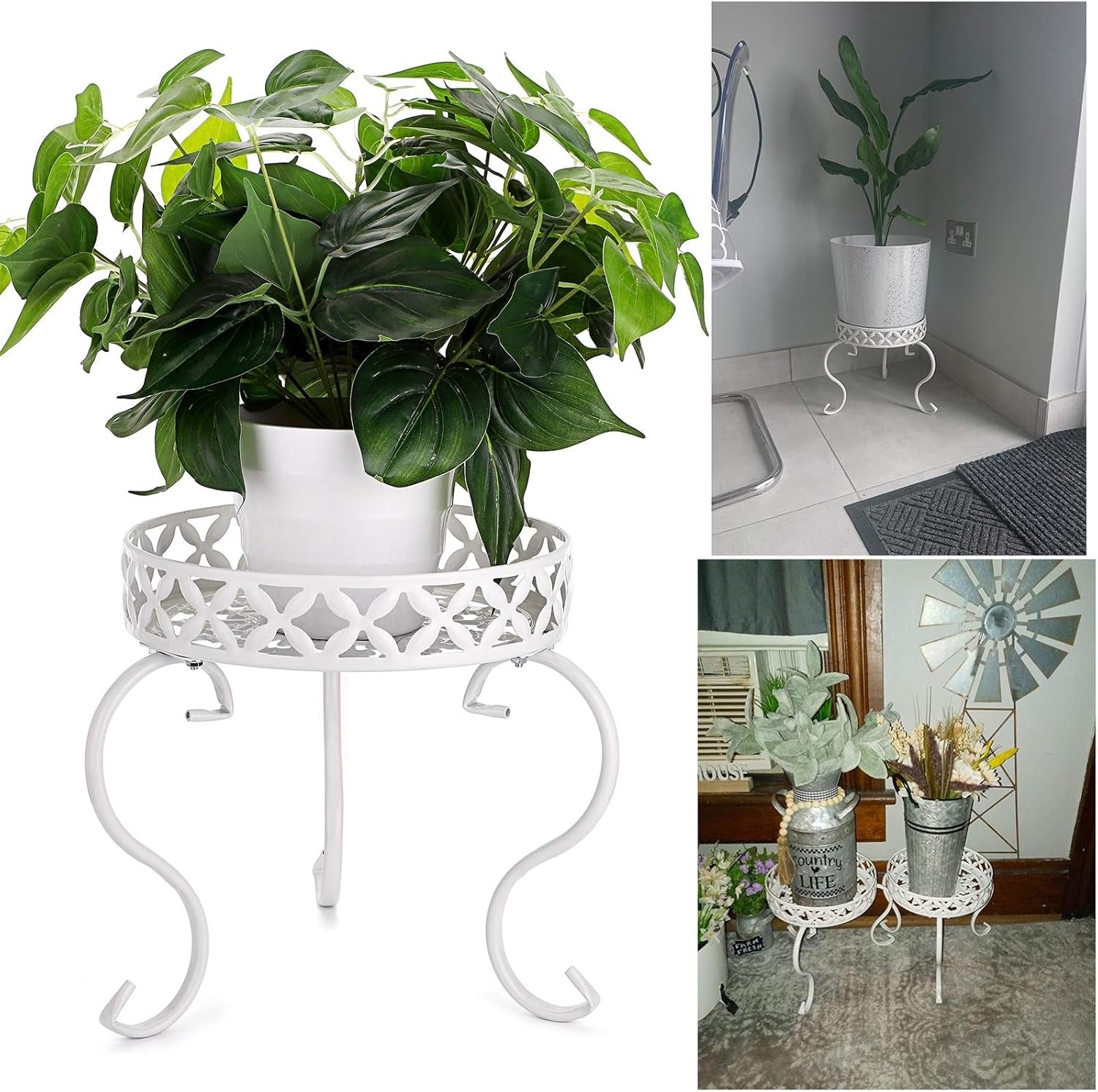 1 suporte de metal para plantas, cor branca (não inclui planta)