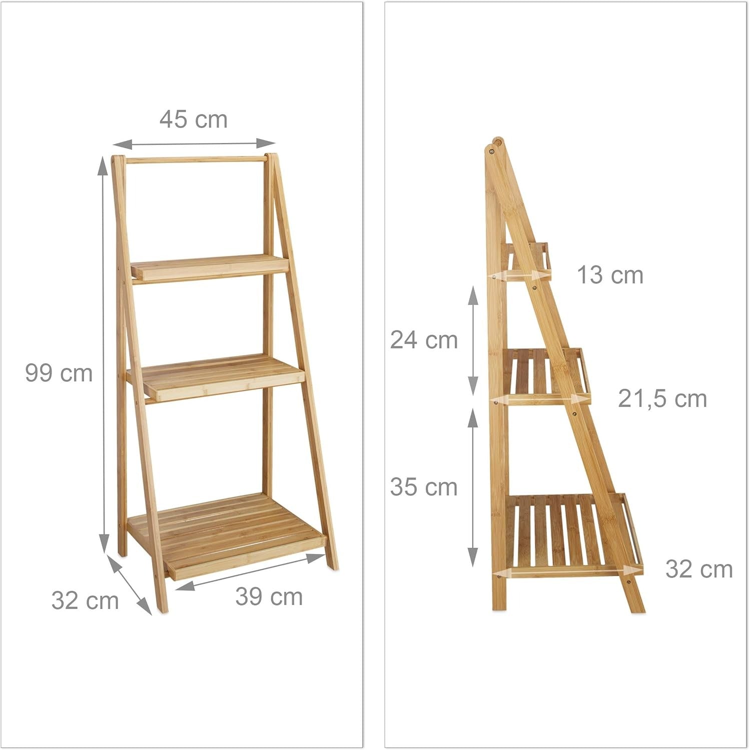 Prateleira para plantas, forma de escada, 99 x 45 x 32 cm, feita de bambu, cor natural