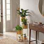 Prateleira metálica para plantas, 6 níveis com 6 vasos, prateleira decorativa dobrável para pátio, jardim e sala (ouro)