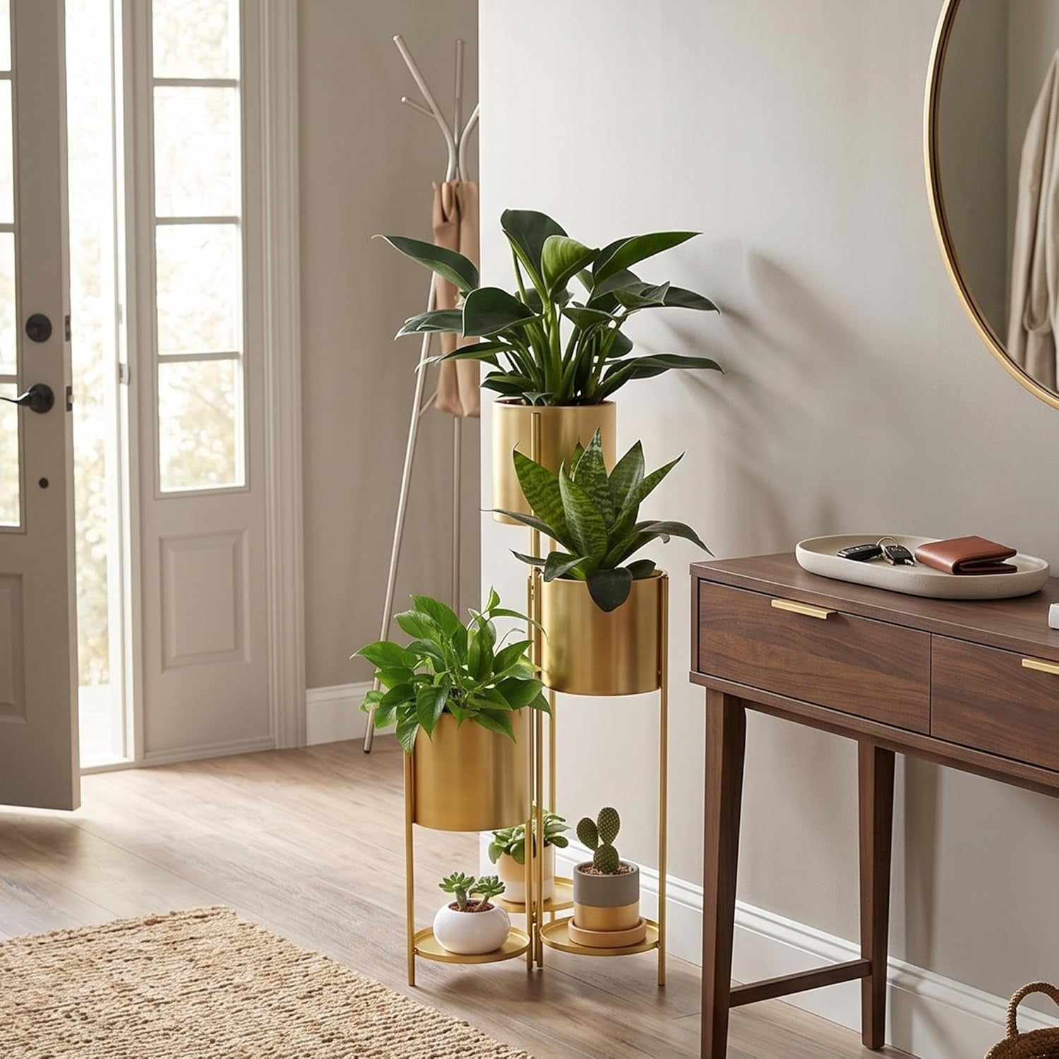 Prateleira metálica para plantas, 6 níveis com 6 vasos, prateleira decorativa dobrável para pátio, jardim e sala (ouro)