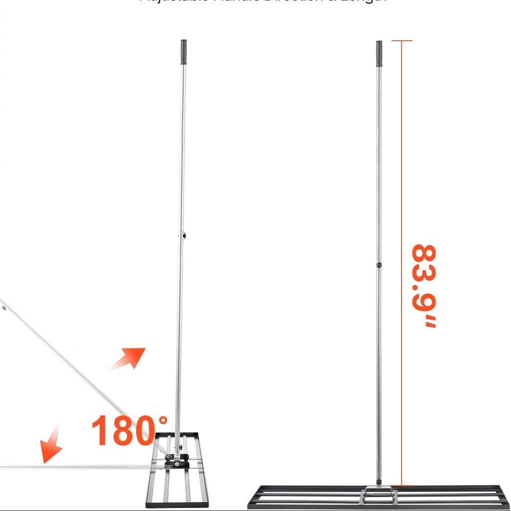 Ancinho nivelador de relvado com alça, placa de chão de 254 x 1219 mm, nivelador de chão de aço carbono resistente à oxidação, 2 altura ajustável, para campo de golfe, pátio
