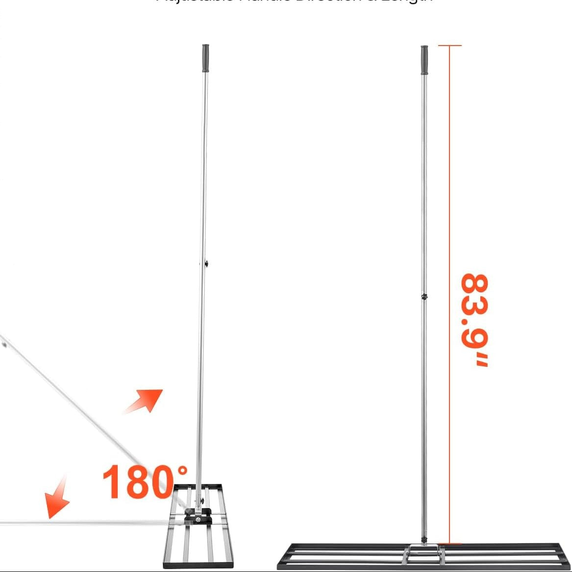Ancinho nivelador de relvado com alça, placa de chão de 254 x 1219 mm, nivelador de chão de aço carbono resistente à oxidação, 2 altura ajustável, para campo de golfe, pátio