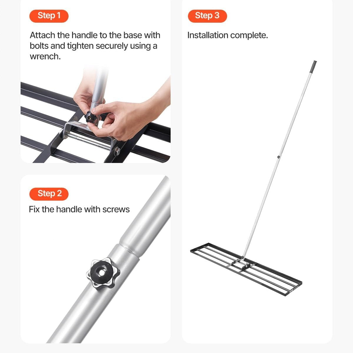 Ancinho nivelador de relvado com alça, placa de chão de 254 x 1219 mm, nivelador de chão de aço carbono resistente à oxidação, 2 altura ajustável, para campo de golfe, pátio