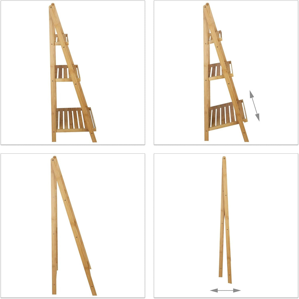 Prateleira para plantas, forma de escada, 99 x 45 x 32 cm, feita de bambu, cor natural