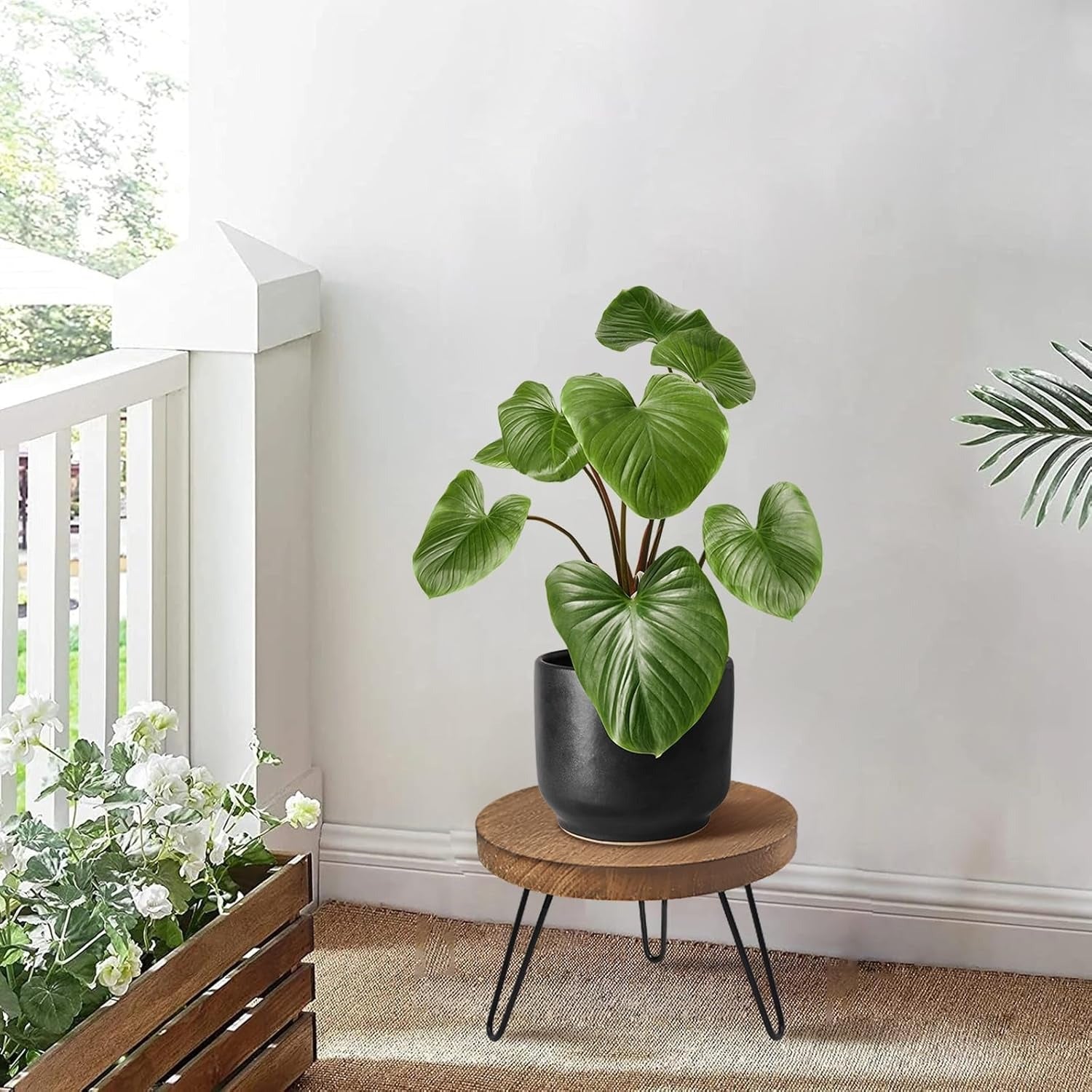 Suporte para plantas de madeira, suporte pesado para vasos redondo com 3 pernas para vasos de vários tamanhos exposição de flores para casa e jardim pátio interior exterior