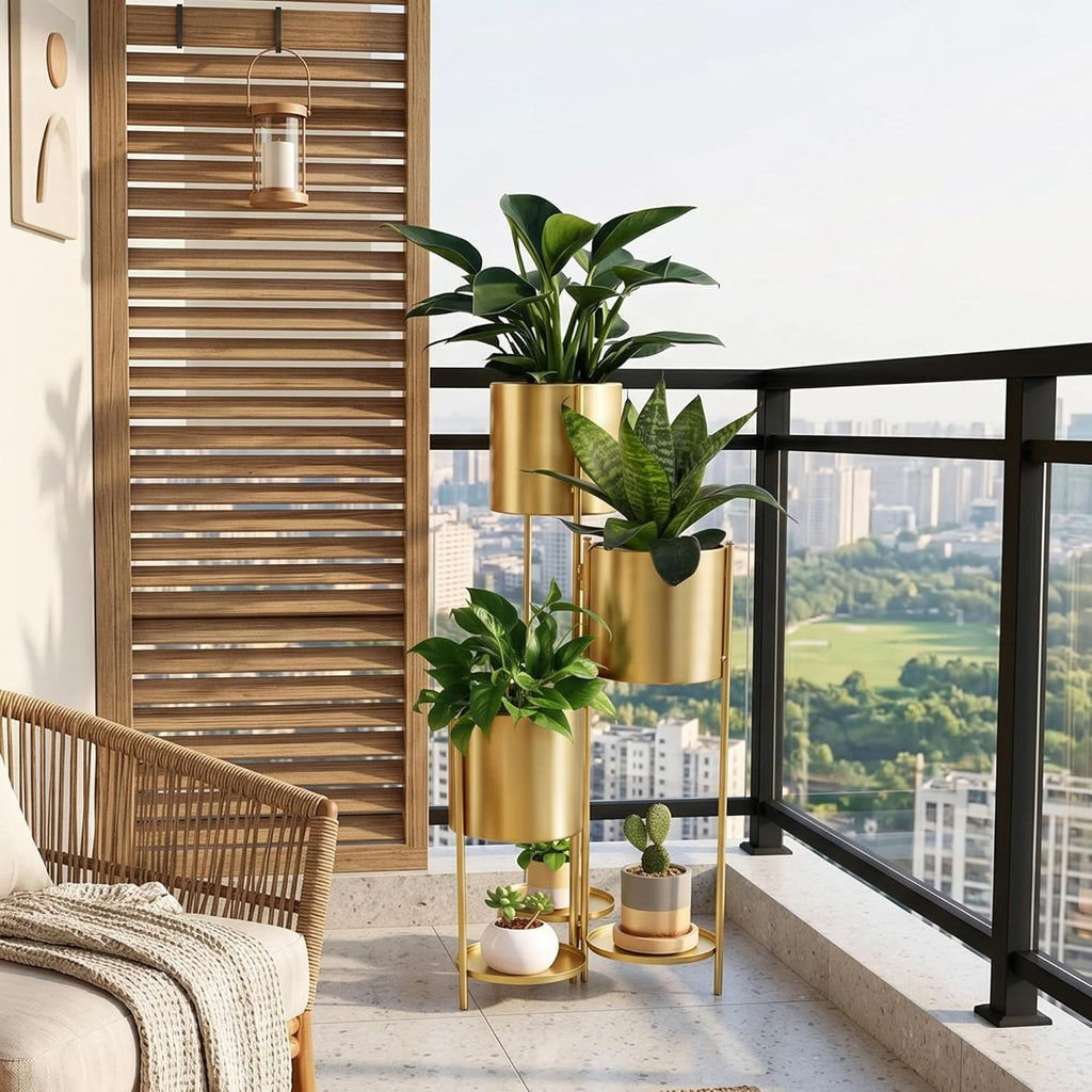 Prateleira metálica para plantas, 6 níveis com 6 vasos, prateleira decorativa dobrável para pátio, jardim e sala (ouro)