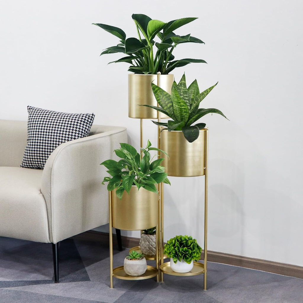 Prateleira metálica para plantas, 6 níveis com 6 vasos, prateleira decorativa dobrável para pátio, jardim e sala (ouro)