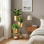 Prateleira metálica para plantas, 6 níveis com 6 vasos, prateleira decorativa dobrável para pátio, jardim e sala (ouro)