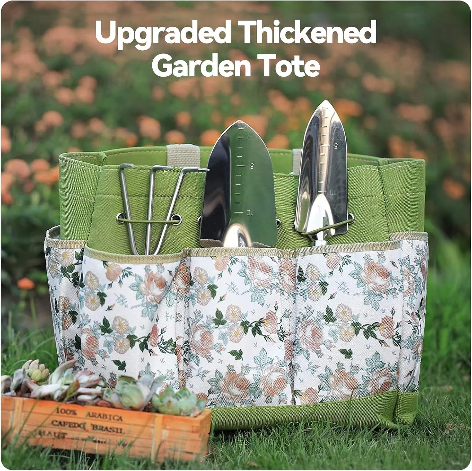 Conjunto de Ferramentas para Jardim 9PC, Conjunto de Jardinagem para Adultos em Aço Inoxidável, Kit de Jardinagem Saco de Jardim, Tesouras de Podar, Pá de Jardinagem, Luvas, Pá Pequena e