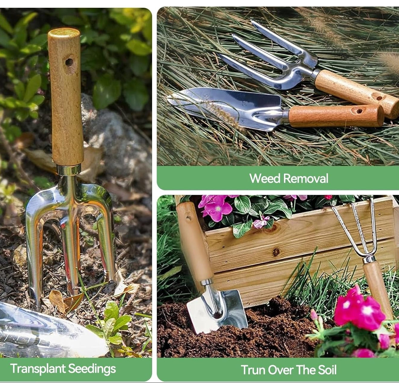 Conjunto de Ferramentas para Jardim 9PC, Conjunto de Jardinagem para Adultos em Aço Inoxidável, Kit de Jardinagem Saco de Jardim, Tesouras de Podar, Pá de Jardinagem, Luvas, Pá Pequena e