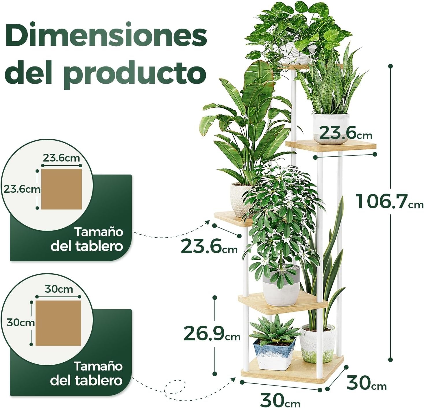 Suporte para plantas de canto estante para plantas altas de metal para várias plantas, suporte de plantas de interior de 5 níveis para pátio, jardim, varanda, sala de estar (branco)