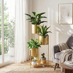 Prateleira metálica para plantas, 6 níveis com 6 vasos, prateleira decorativa dobrável para pátio, jardim e sala (ouro)
